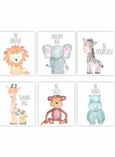 اشتري Wall Decor, Jungle Safari Animal Unframed, Woodland Animals Art Print Adorable Lion Elephant Giraffe Monkey Zebra Hippo Paintings, Set of 6（21cm x 30cm) Kids Room في الامارات