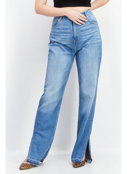 Buy Women Straight Fit Washed Stretchable Denim Jeans, Blue in UAE