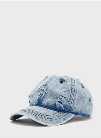 Buy Distressed Denim Curve Peak Cap in UAE