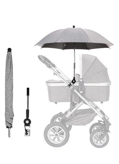 اشتري Baby Stroller Parasol, 75 cm Sunshade with Clip Universal Stroller UV Protection Umbrella 50+ Adjustable 360 Degree Waterproof Umbrella for Strollers, Strollers, Wheelchairs, Beach Chair - Gray في السعودية