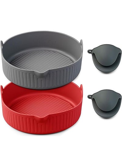 Buy Air Fryer Silicone Liner, Pack of 2 Reusable Non Stick Air Fryer Accessory for Basket Oven Liner (Round(Gray+Red)) in UAE