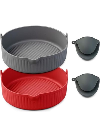 اشتري Air Fryer Silicone Liner, Pack of 2 Reusable Non Stick Air Fryer Accessory for Basket Oven Liner (Round(Gray+Red)) في الامارات