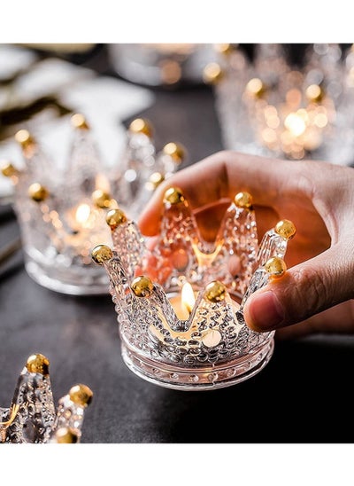 Buy Votive Candle Holders Set Of 6 Crown Glass Tealight Candle Holder For Wedding Party And Home Decor Gold Tips in UAE