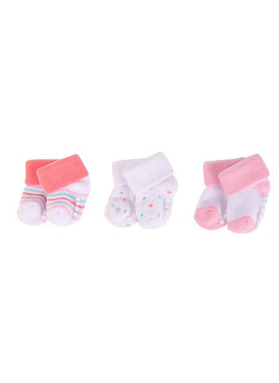 اشتري Baby Terry Socks With Non-Skid 3 Piece Pink Dots في الامارات