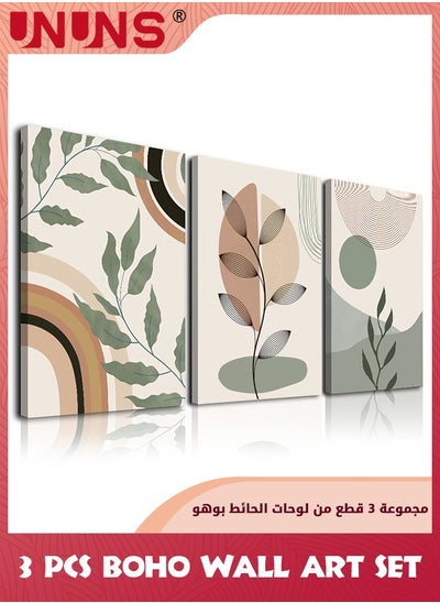 اشتري Wall Art,Framed Minimalist Geometric Canvas Art Prints,3 Set Sage Green Boho Wall Decor,Modern Wall Art Prints,Sun Rainbow Leaf Mountain Green Wall Art Decor Artwork For Bedroom,Framed 20x30cm في السعودية