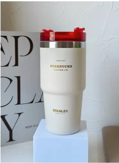 اشتري Insulated mug with straw lid, for water, Iced Tea or Coffee, Juice and Smoothie 20 oz,White and Red في الامارات