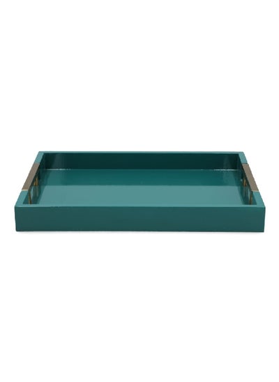 Buy Rectangular Shaped Wooden Serving Tray Gloss Green and Gold 5 x 30 x 40 cm Y1K150055-B in Saudi Arabia