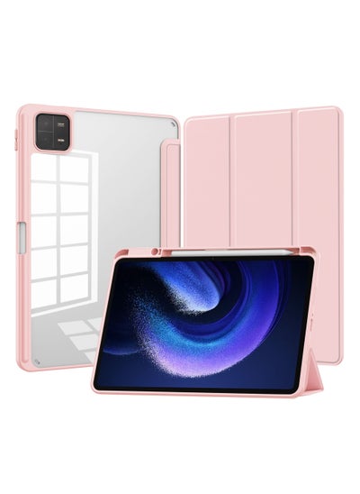 اشتري Transparent Hard Shell Back Trifold Smart Cover Protective Slim Case for Xiaomi Mi Pad 6 /Pad 6 Pro Pink في السعودية