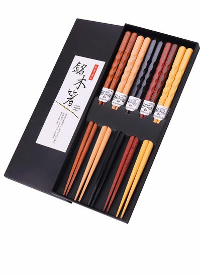 اشتري Solid Wood Chopsticks Reusable Chopsticks Japanese Natural Wooden 5 Pairs Classic Style Lightweight Hand Carved Safe Chop Sticks 8.8 Inch 22.5cm Gift Set في السعودية