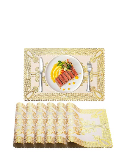 Buy SYOSI Placemats Kitchen Table Mat for Dining Table Non-Slip Washable Heat Resistant Plate Mat Rectangle Gold Bloom Kitchen Table Mats Placemats for Kitchen Wedding Restaurant TableSet of 6 in Saudi Arabia