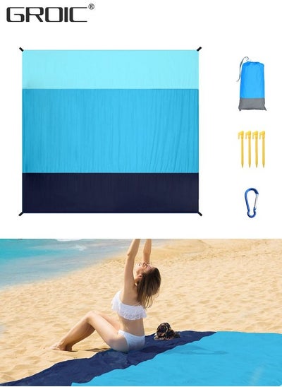 Buy 200*210 CM Beach Blanket Sandproof, Extra Large Beach Mat, Big & Compact Sand Free Mat Quick Drying, Lightweight & Durable with 4 Stakes & 4 Pockets Bag & 1 Carabiner in UAE