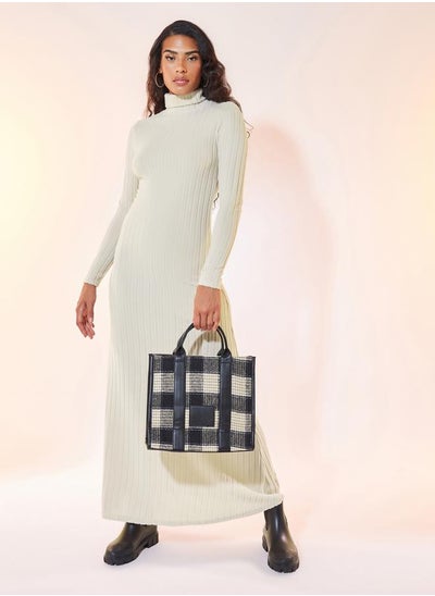 Buy Ribbed Knit Turtle Neck Sweater Maxi Dress in Saudi Arabia