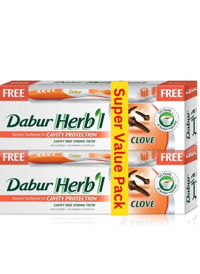 اشتري Herb'l Clove Toothpaste 140 Gm+Toothbrush Free 2 Pieces Multi Colar في مصر