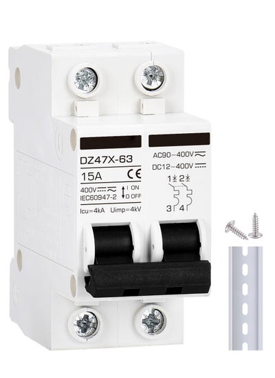 Buy Miniature Circuit Breaker 15 Amp DC Solar Disconnect Switch, 12-400V, DIN Rail Mount, AC DC Universal Circuit Breaker in UAE