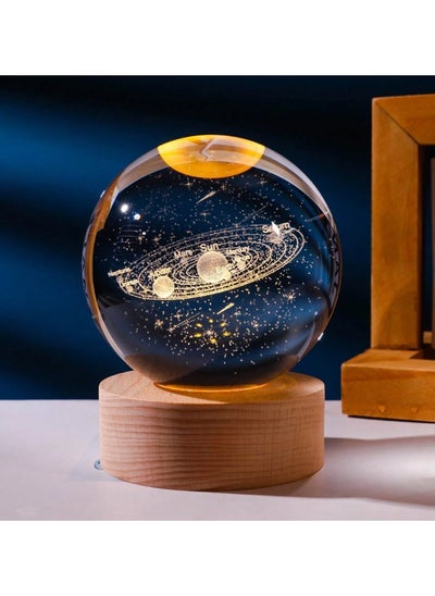 Buy 3D Starry Crystal Ball Night Light with High-Quality Crystal and Wooden Base, USB Powered Moon and Solar System Models - Perfect Gift for Astronomy Lovers in UAE