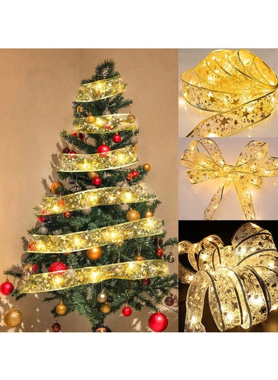 Buy Christmas Ribbon Lights 32.8ft 100 LED Lights Christmas Tree Ribbon Fairy Lights Battery Operated Xmas String Light for Christmas Tree Party Indoor Outdoor Decorations (Gold-10M Warm Light) in UAE