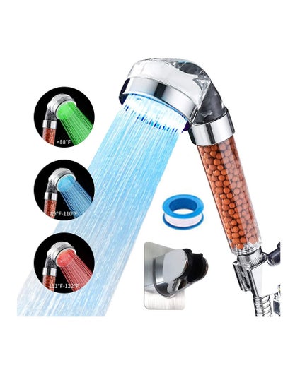 اشتري Original Tycom Shower Head, Eco Power High Pressure Water Softener Filtered Handheld Showerhead with Spa like Ionic beads for Dry Skin & Hair - 3 Spray Settings 3 LED في الامارات