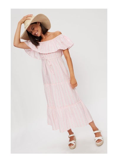 Buy Stripe Tiered Bardot Maxi Dress in UAE