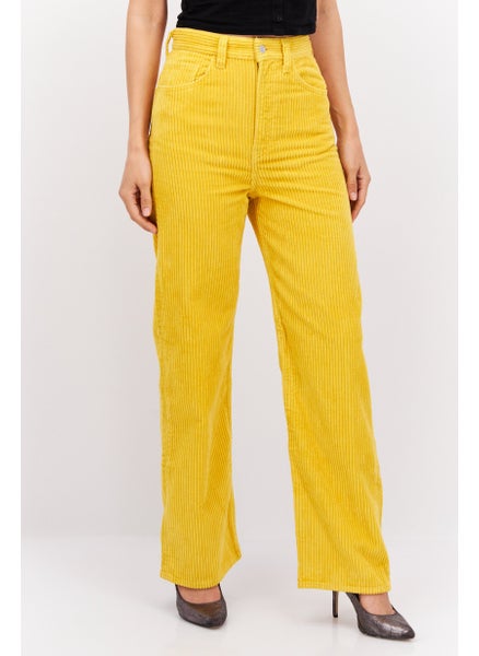 Buy Women Loose Fit Textured Corduroy Pants, Yellow in UAE