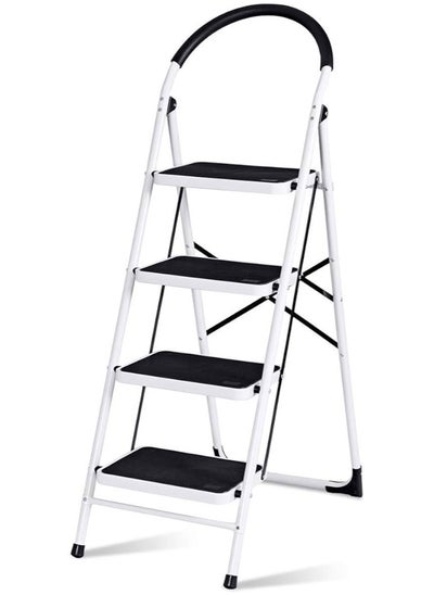 اشتري 4 Step Ladder Folding Heavy Duty Steel Ladder 150kg, Rubber Pad Multi-Purpose Portable Ladder for Home, Kitchen, Garden, Office, Warehouse في الامارات