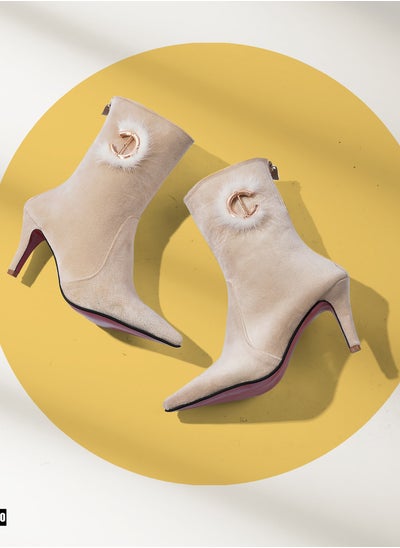 Buy Half Boot Suede Elegant Side Tuck-Beige in Egypt