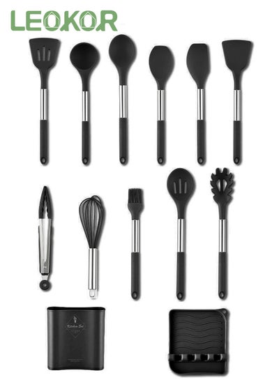 اشتري 13 Pcs Kitchen Cooking Utensils Set Heat-resistant Silicone Spatula Tools Set with Stainless Steel Handle في السعودية