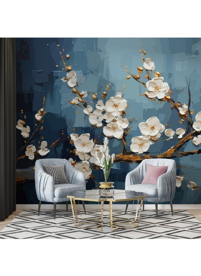 Buy Fancy Japanese Cherry Blossoms Fabric Wallpaper Covers An Area ​​Up To 4.2Mx3M With Adhesive And Smoothing Tool in Egypt