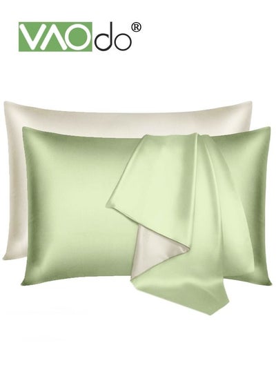 Buy 2PCS AB Side Pillowcase Washed Silk Breathable and Comfortable Satin Pillowcase Envelope Pillowcase for All Seasons Light Green 48*74CM in UAE