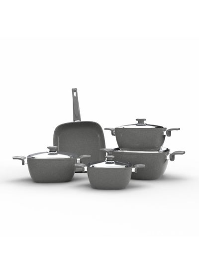 اشتري Top Chef Granite Set Of 9 Squares (Pot 28/24/20/18/Frying Pan 26) Gray في مصر