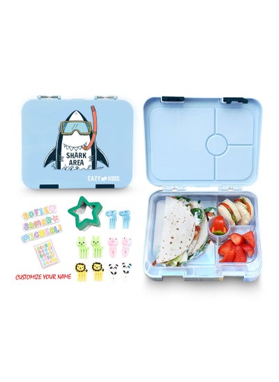 اشتري 4 Compartment Bento Lunch Box With Sandwich Cutter Set - Shark Blue في الامارات