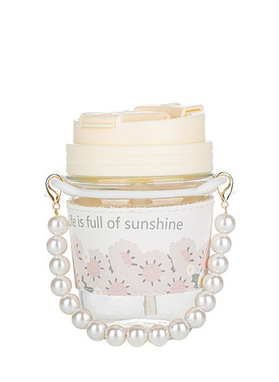 Buy Heat Resistant Glass Straw Cup with Pearl Chain in UAE