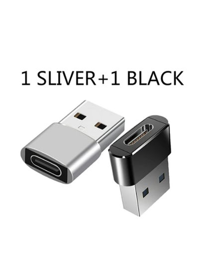 اشتري 【2 PCS】USB A to Type C Adapter Charger Adapter ，USB type C Female USB to male USB Charger（Black and silver） في الامارات