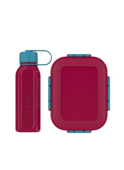 Buy Lunch Box Set + Water Bottle 650 milliliter -Fuchsia/turquoise in Egypt