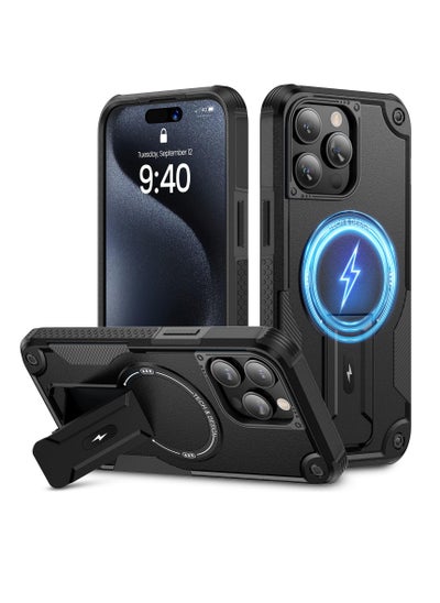 Buy Case for iPhone 15 Pro Max Case, Soft TPU Shockproof Protective Cover Phone Case for iPhone 15 Pro Max, for 15 Pro Max Phone Case Magnetic with Kickstand, Black in UAE