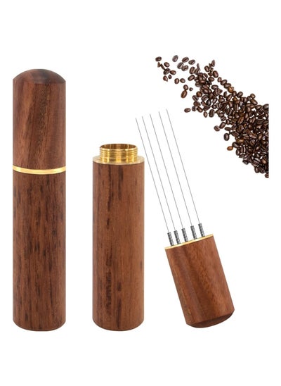 Buy Espresso Coffee Stirrer 6 Needles 0.4mm Stainless Steel Espresso Distribution Tools Coffee Machine Accessories Natural Wood Handle and Stand Rosewood in UAE