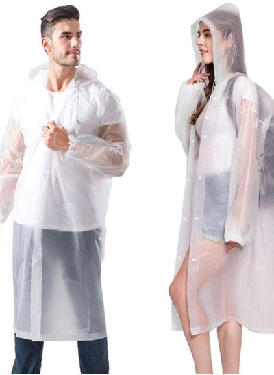 اشتري Rain Poncho for Adults, EVA Rain Poncho for Women and Men Reusable Raincoat Jacket Packable Raincoat for Family Fishing/ Travel/ Emergency/ no PVC with Hood and Elastic Sleeveng في السعودية