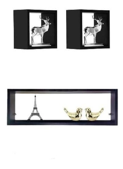 Buy Wall Mounted Decorative Shelves Suitable for Kitchen Drawer Kitchen Bedroom Easy to Install (3 Pieces) (Black) in Egypt