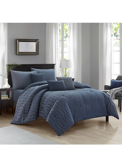 اشتري Allure Galen 7 -Piece Super King Comforter Set 260X260 Cm Blue في الامارات