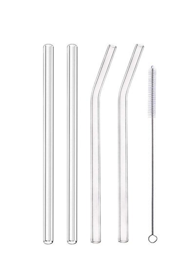 اشتري Clear Glass Straws, 9 in*10 mm Reusable Straight & Bent Smoothie Straws, Set of 4 with Cleaning Brush في السعودية