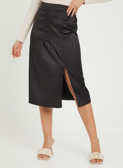 Buy High Waist Slit Front Detail Satin Midi Skirt in Egypt