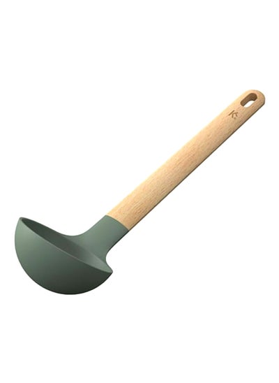 Buy Eco-Friendly Hangable Wooden Handle Silicone Soup Ladle Green and Brown 7.6 x 9.4 x 31.6 cm SA9481KT in Saudi Arabia