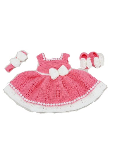 Buy Newborn Baby Girl Dress Set Handmade Crochet Dress Headband And Shoes in UAE