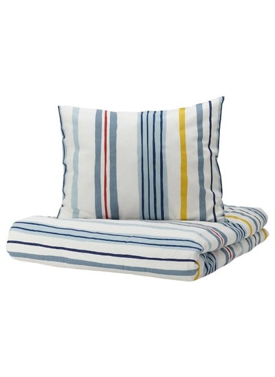 اشتري Duvet cover and pillowcase, stripe pattern/multicolour, 150x200/50x80 cm في السعودية