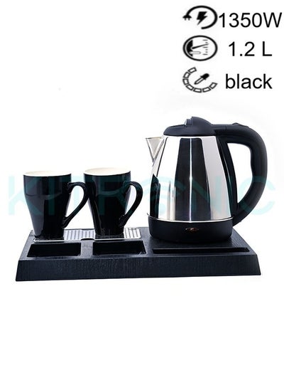 اشتري Hotel Set Electric Kettle 1.2 Liter 1350 Watts with 2 Ceramic Cups and Tray DLC-KT5134 Silver and Black في السعودية