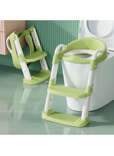 Buy Qiccijoo Potty Training Toilet Seat for Boys and Girls Toddlers Potty Seat with Step Stool Ladder Kids Potty Chair with Soft Cushioned Seat, Adjustable Height, Collapsible, Non-Slip(Green) in UAE