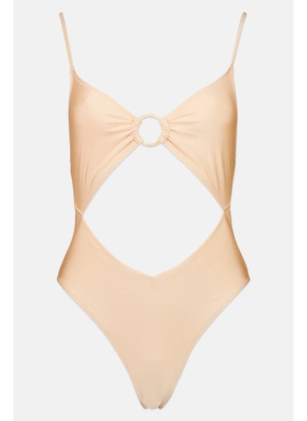 Buy Women One Piece Plain Swimsuit, Tan in UAE