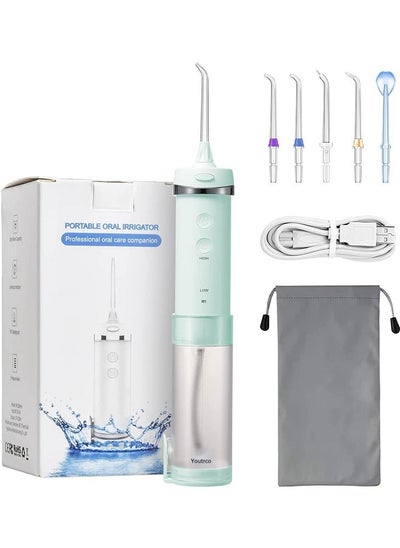 Buy Water Pick Teeth Cleaner Mini Water Floss Oral Irrigator - 5 Modes (Green) in Saudi Arabia