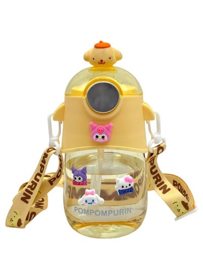 Buy Kids Cartoon Water Bottle with Straw 600ml Reusable Plastic Water Bottle with Shoulder Strap and Silicone Cup Holder Suitable for Sports School Girls Boys in Egypt