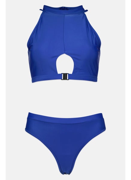 اشتري Women 2 Piece Plain Bikini Top And Bottom Set, Blue في الامارات