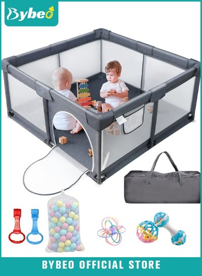Buy Baby Playpen, Sturdy Safety Play Yard for Toddlers, Indoor & Outdoor Play Pen with Gate, Infant Fence with Soft Breathable Mesh, Hand Rings & 3 Toys, 125*125*68CM in Saudi Arabia